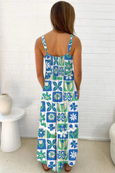 Floral Mixed Pattern Ruffle Flutter Sleeve Buttoned Dress OutfitFlow